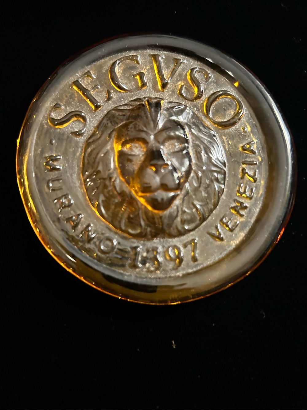 Rare Murano Glass Paperweight Coin: AMBER - Lion of St. Marks